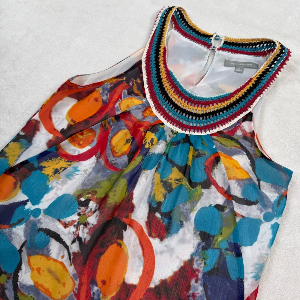 NY Collection Women Multicolor‎ Abstract Floral Halter Top Crochet Neck XYRU0229